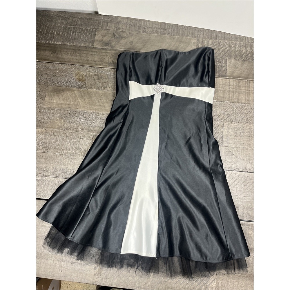 Jessica McClintock Gunne Sax 90s Dress Black White‎ Shiny Satin Strapless 5/6